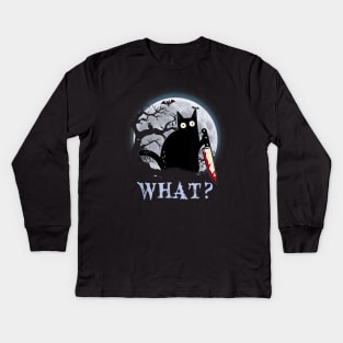 Cat What? Murderous Black Cat With Knife Halloween Costume Kids Long Sleeve T-Shirt